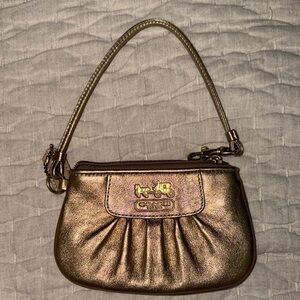 Coach Metallic Gold Leather Zip Wristlet Pouch Wallet Clutch